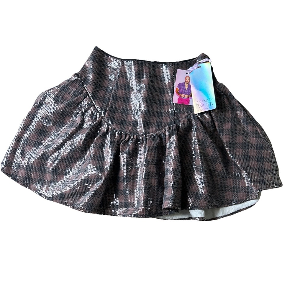 Johnny Wujek Women Skirt Size 1 Plaid Silver Sparkle Msrp 69.00